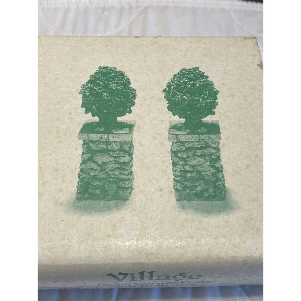 Dept 56 - Snow Village Stone Corner Post w/ Holly Tree  - 52649 - Set of 2 -NOS